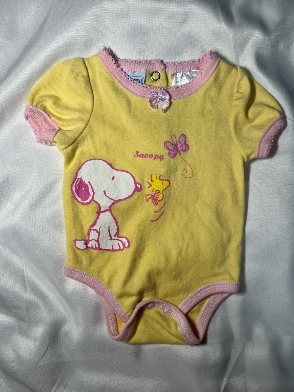 Vintage Baby Snoopy Woodstock Pink Yellow Preemie Bodysuit Rare Infant Outfit‎